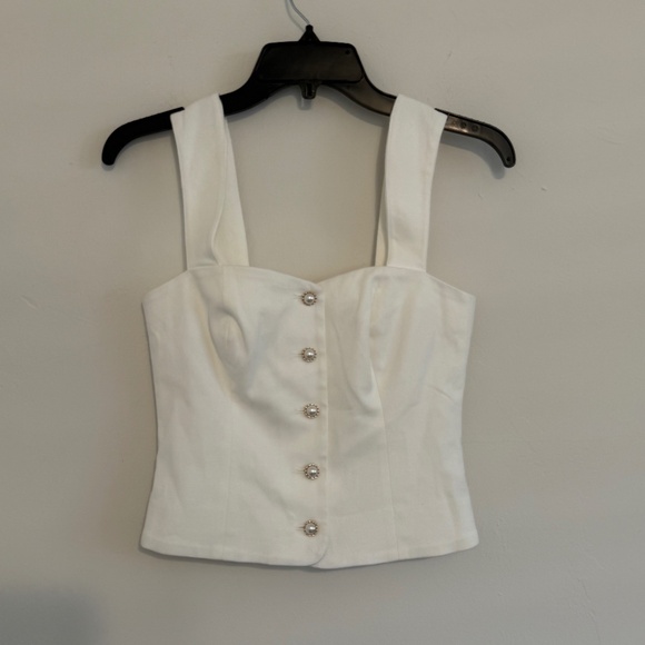 Avec Les Filles Womens White Denim Sweetheart Neckline Button Up Vest Top XS - Picture 3 of 12